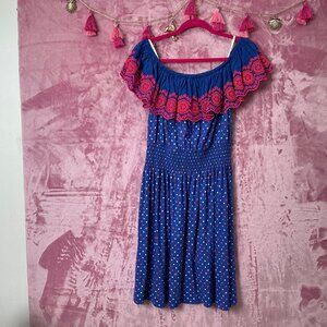 Lilly Pulitzer NWT Kalama Off The Shoulder Dress Borealis Blue Lilly Squared - S